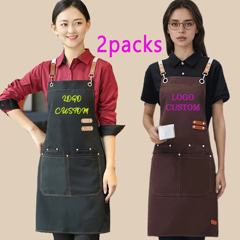 2 قطعة مريلة الطباخ أداة شعار مخصص المئزر الرأس للرجل امرأة عبر الظهر الأشرطة مع 4 جيوب المئزر للطبخ المطبخ
