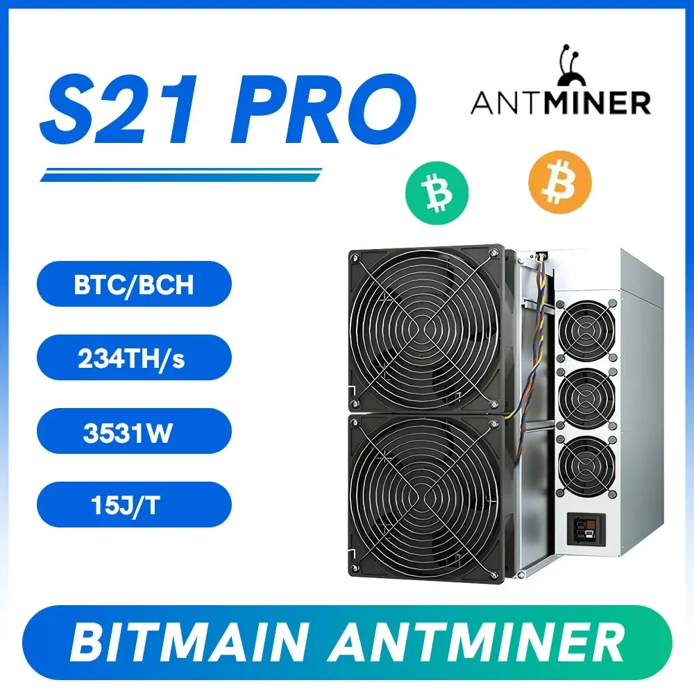 New Bitmain Antminer S21 Pro 234T Bitmain Miner 3510W/h 15J/t BTC BCH Crypto Mining Machine Asic Miner with PSU