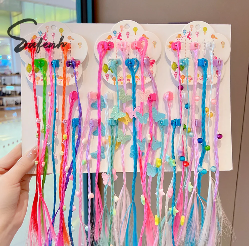 Colorful Children Wig Braids Fairy 6Pcs/Set Headwear Accessories Candy Butterfly Star Princess Girl Gripper Clip Hairpin
