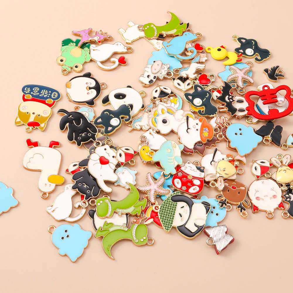 Leslie 10 Stück Emaille Tier Charms Panda Katze Ente Frosch Pinguin Anhänger für Schmuckherstellung DIY Halsketten Ohrringe Schmucksuche – Detail 5