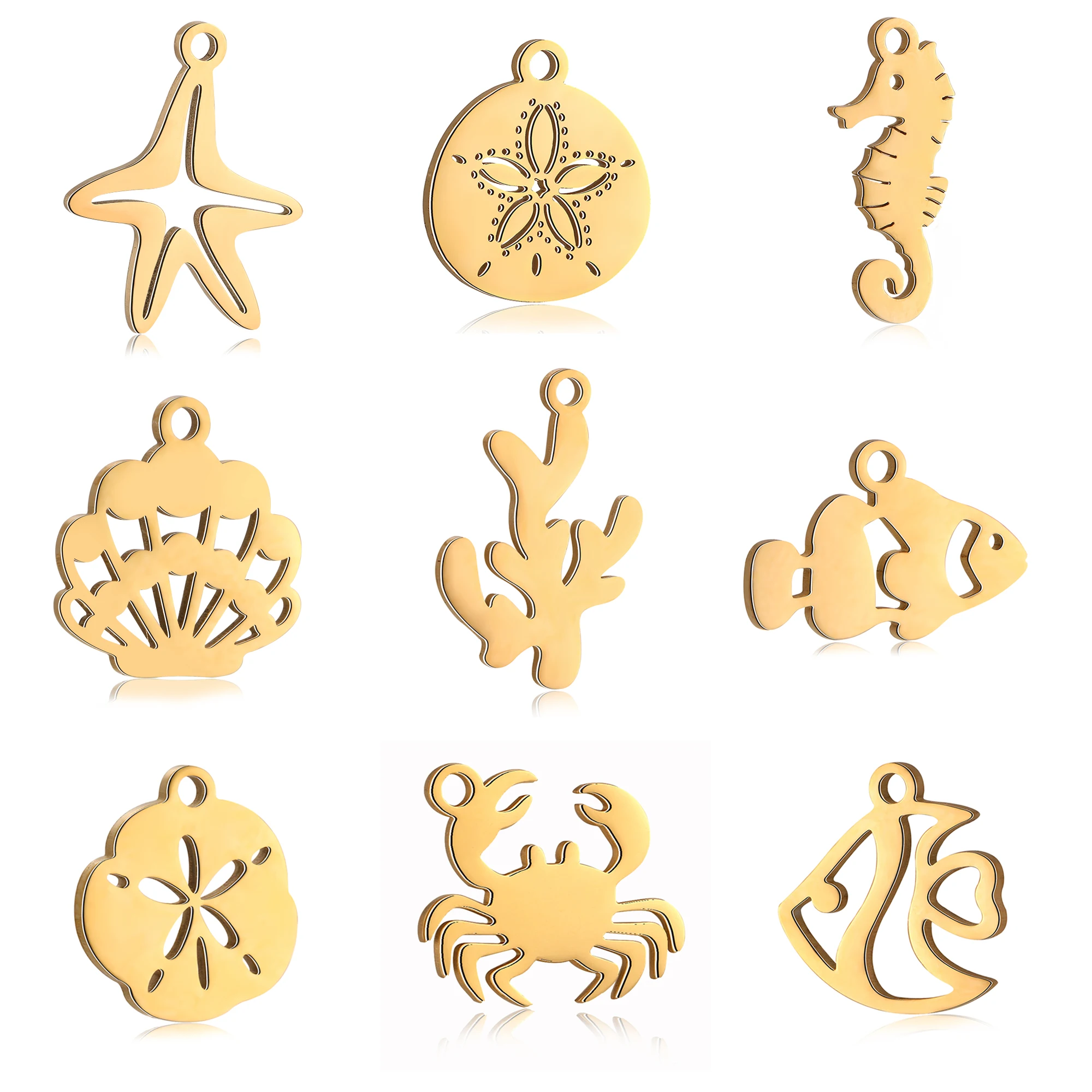 5Pcs Exquisite Crab/Shell/Sand Dollar Charms Ocean Animal Pendants Waterproof Stainless Steel Charm DIY Necklaces Jewelry Making