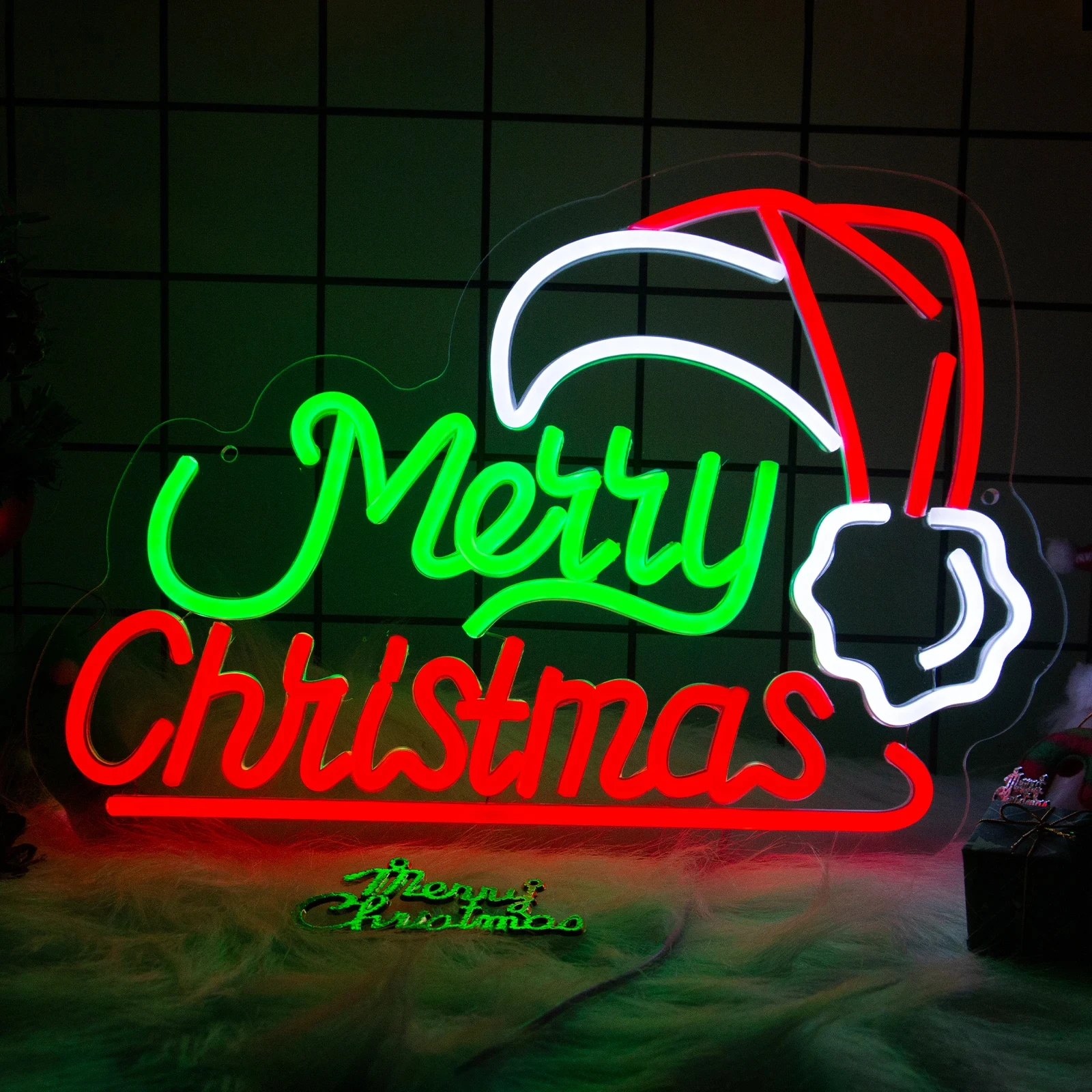 Happy New Year Neon Sign Led Santa Hat Xmas Room Decoraiton for Navidad Party Home Bars Bedroom Com Wall Decor, Merry Christmas