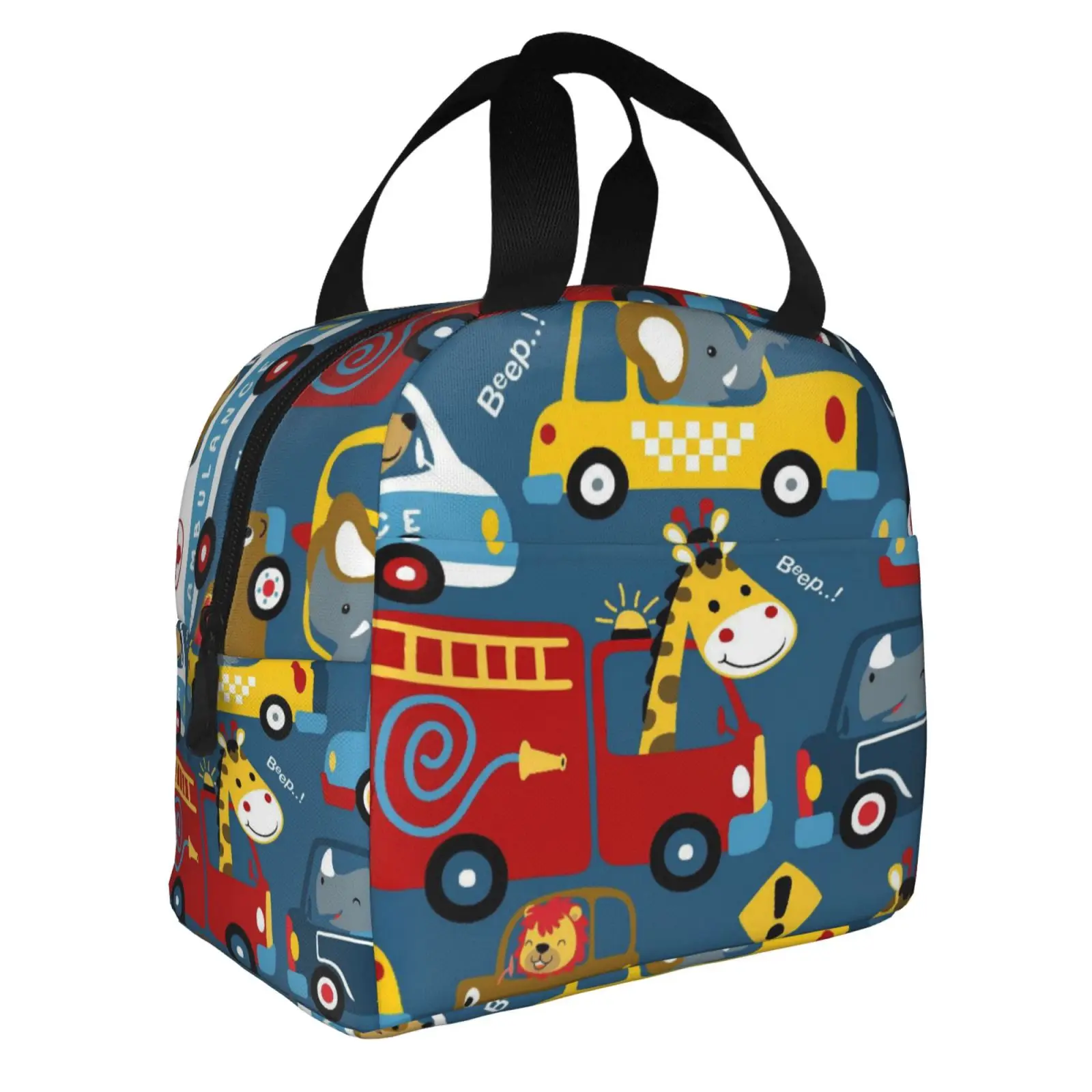 Cartoon Animal Car Pattern Lunch Bags Insulated Bento Box Lunch Tote Leakproof Picnic Bags Thermal Bag for Woman Girl School