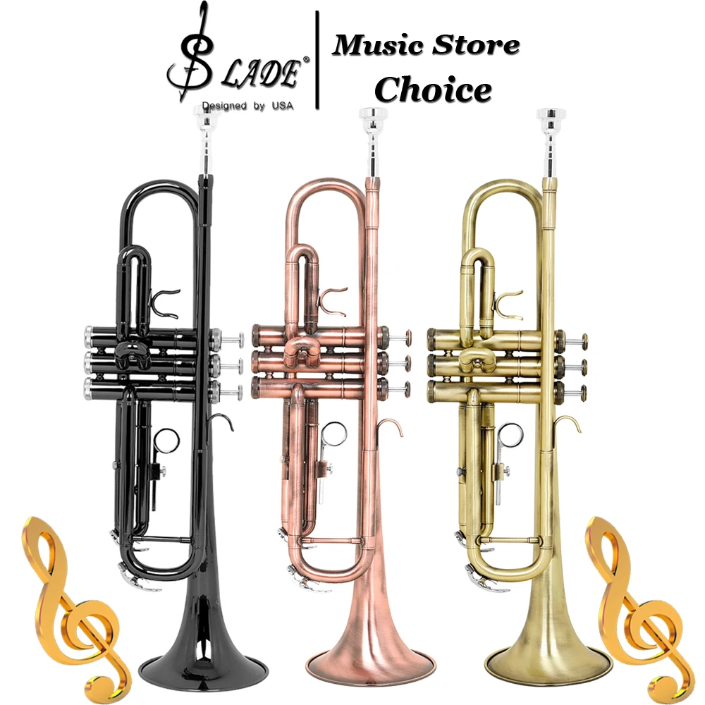 SLADE Bb Trumpet Brass Bronze Finish with Lightweight Case–Beginner Trumpet Kit for Student School Band Exams & Practice