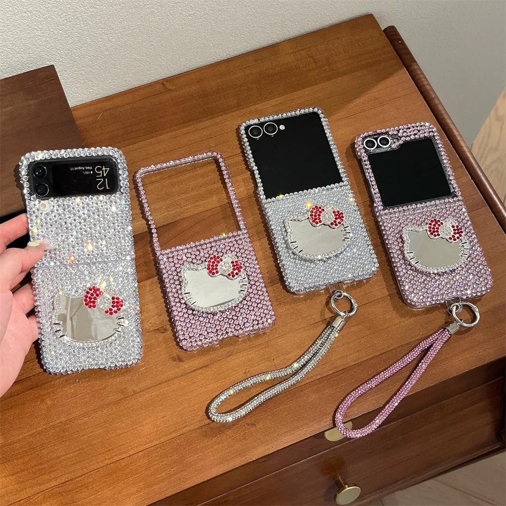 

Luxury Buling Flash drill Kitty phone case for Samsung Galaxy Z Flip7 FE Flip6 5 Flip5 4 3 cover cute bow protection cover