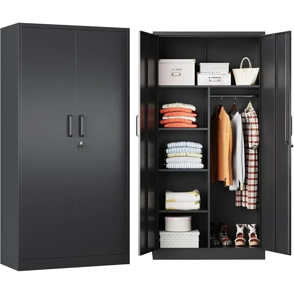 

Metal Armoire Wardrobe Closet,72" Metal Storage Cabinet with Lock, 18" D x 36" W Broom Closet with Adjustable Shelves and Hangin