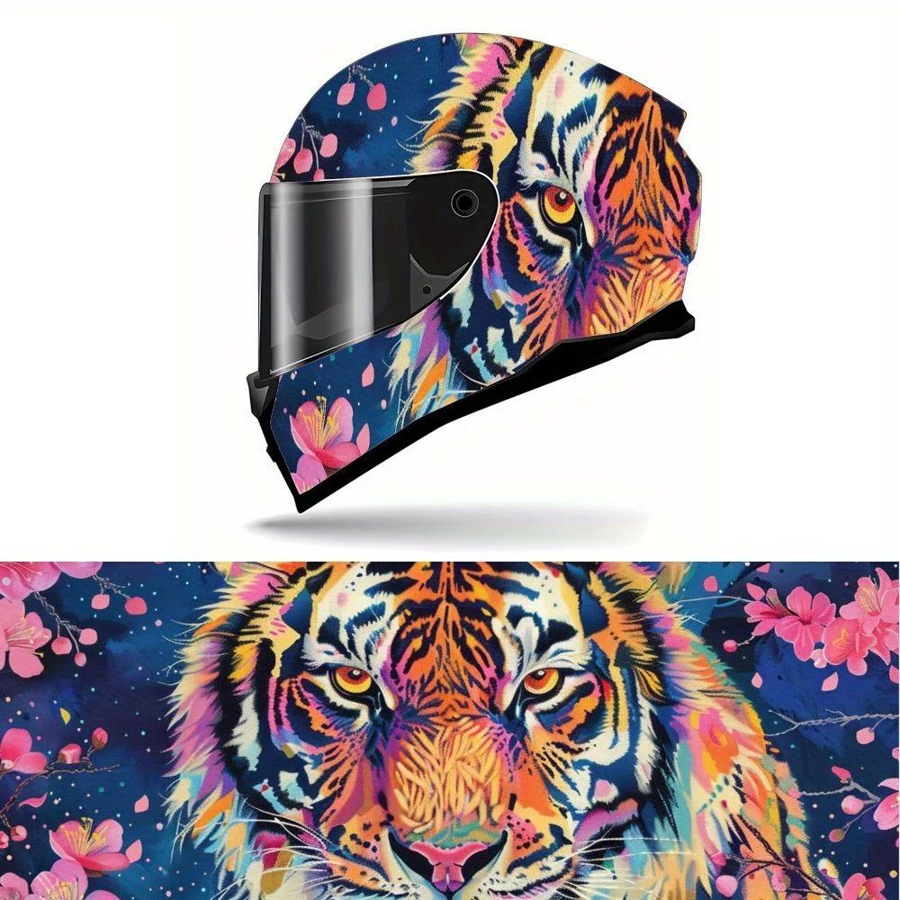

Звездное небо, вишневый тигр с принтом жестоких глаз, полная наклейка на шлем, мотоциклетный шлем, гоночная графическая наклейка, виниловая наклейка