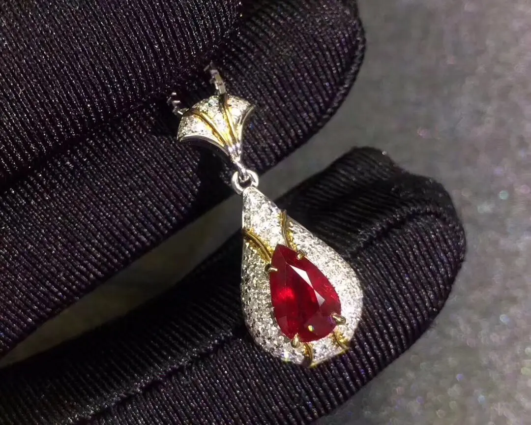 Natural Ruby Necklace Pendant with 3 Layers 18K Gold PlatinClassic 925 Silver Ruby Pendant for Party  6mm*8mm for Gift