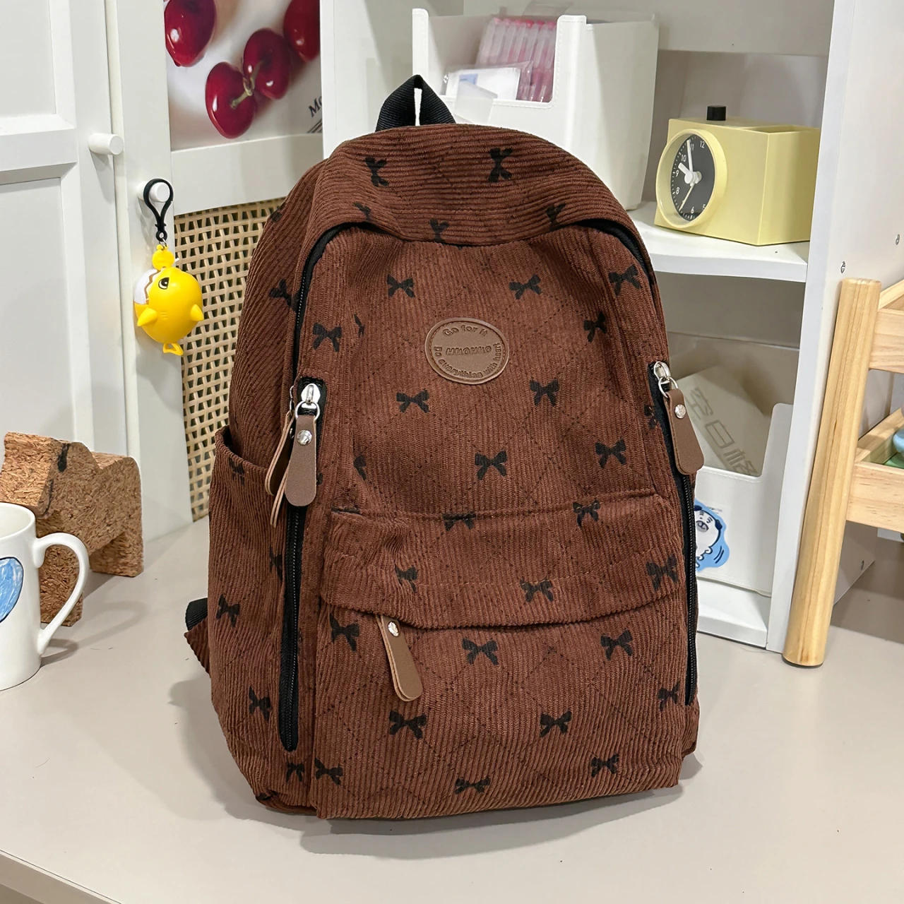 New Corduroy Knot Double Shoulder Bag for Women Commuter Sweet Cool Style University Student Shopping Street Backpack