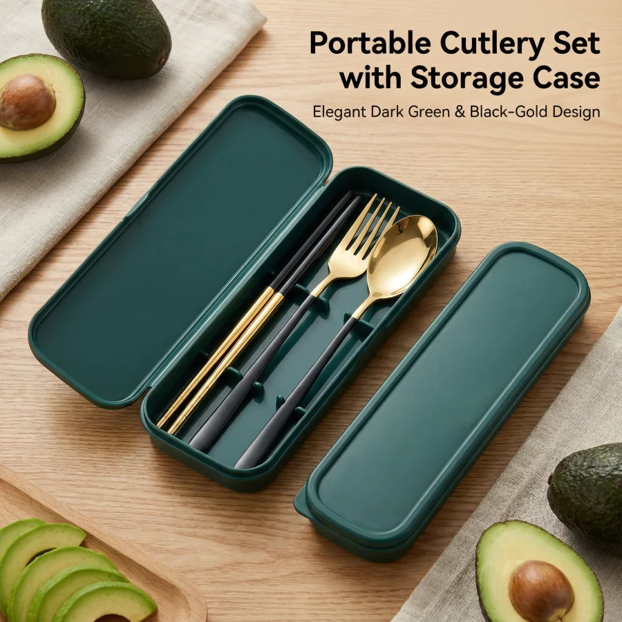 

3-in-1 Stainless Steel Portable Utensil Set Fork Spoon Chopsticks Travel Cutlery for Picnic Bento Camping