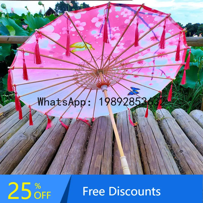 ZK Ancient Style Dance Umbrella Costume Hanfu Oil Paper Umbrella Catwalk Props Umbrella Rainproof Streamer
