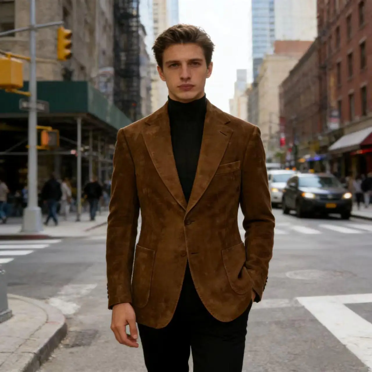 Elegant Men's Suede Blazer Notch Lapel Slim Fit Formal Casual Suit Jacket Luxury Business Wedding Daily Wear Party