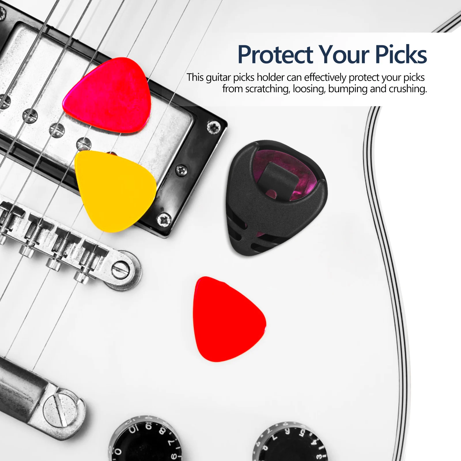 

1 Black Guitar Pick Holder Adhesive Case Electric Guitar Accessories Protect Picks Lightweight Portable Spring Loaded Capacity