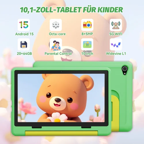 Imagen 2 del producto Tableta para niños de 10 pulgadas, Android15, 20GB de RAM, 64GB de ROM, 128GB, ampliable, 5000mAh, WiFi de 8 núcleos, Bluetooth, regalo para niños, Software KIDOZ para niños