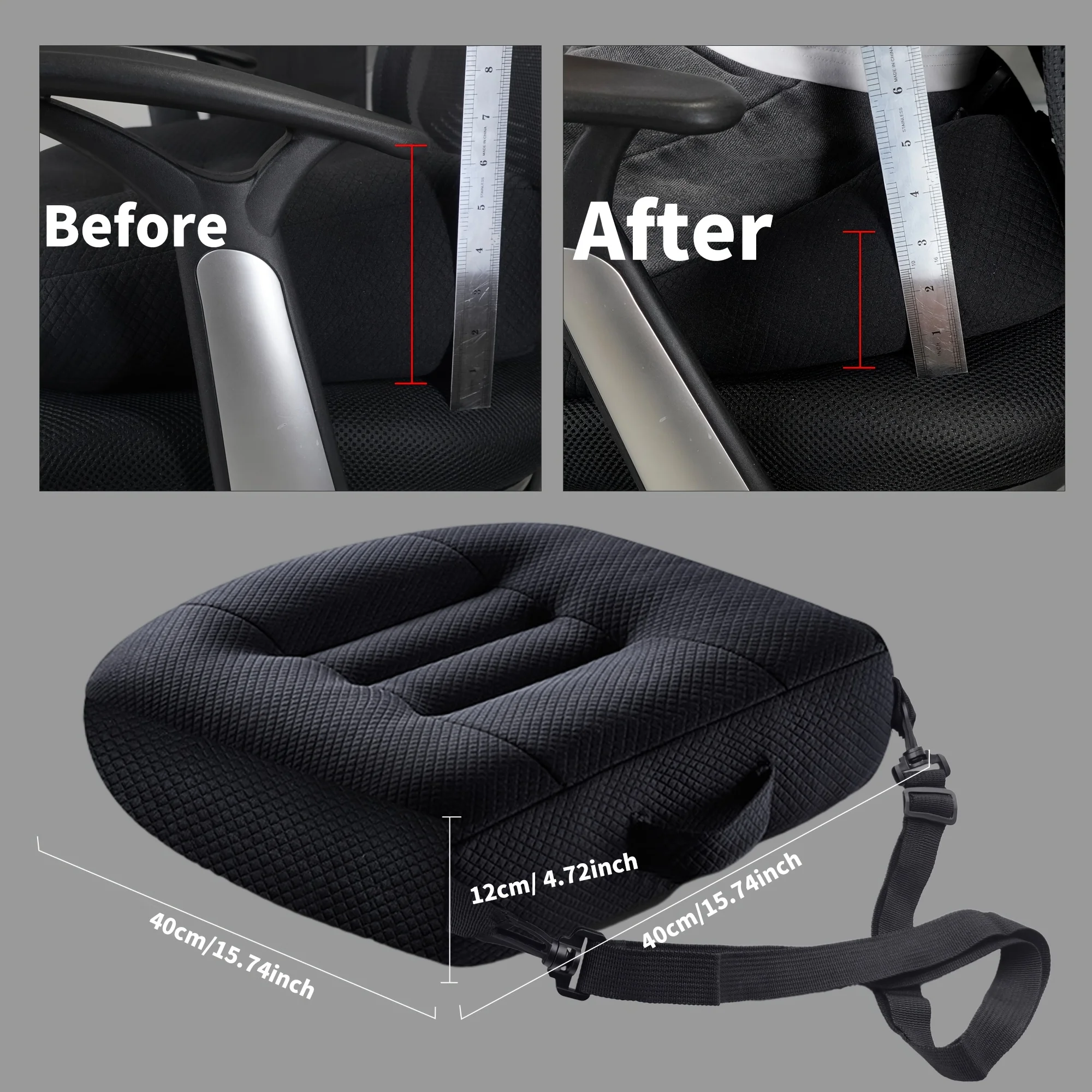 Height Boost Car Seat Cushion Thickened Pad with Non-Slip Bottom Comfortable Support for Short Drivers or Elderly Cojines