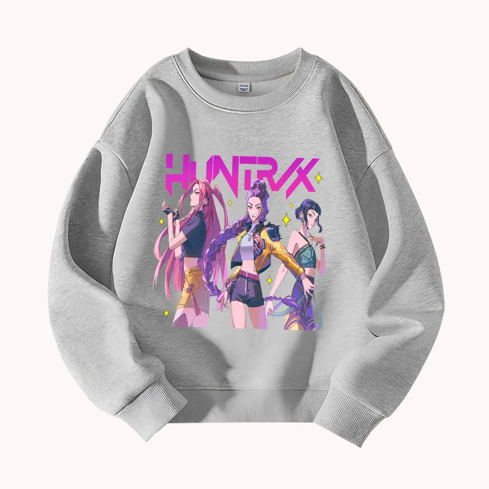 HUNTRX الفتيات الجرافيك البلوز المرأة عارضة جولة الرقبة طويلة الأكمام البلوز أزياء أنيمي المطبوعة أعلى