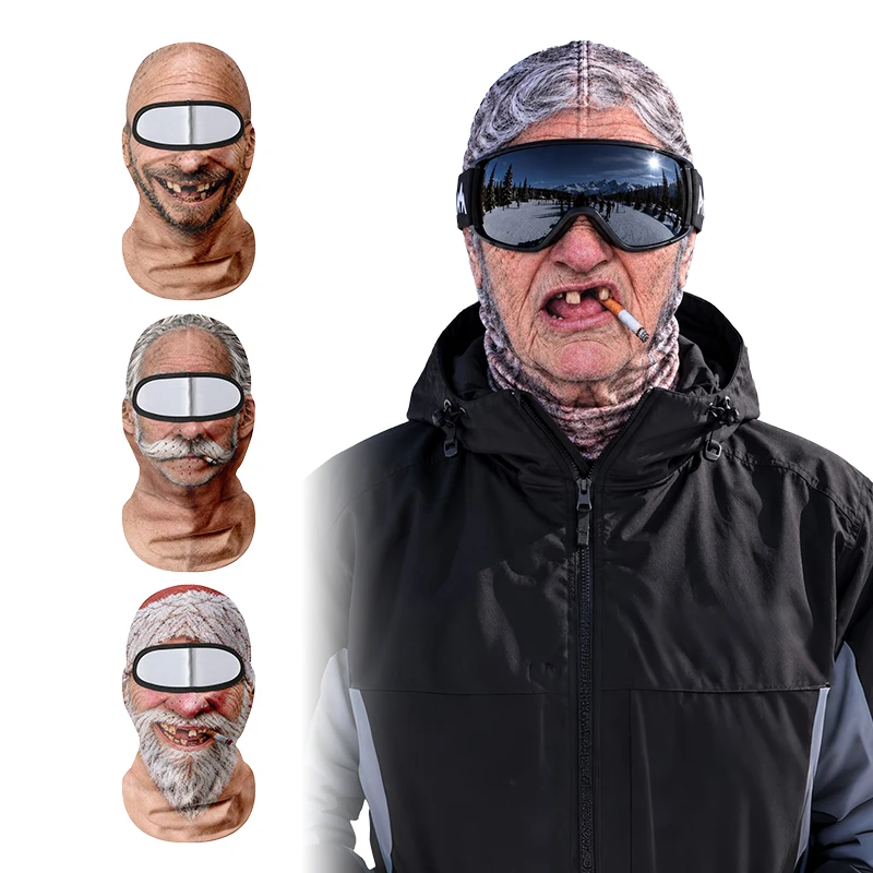 Funny Old Man Christmas Man Ski Mask Realistic Face 3D Printed Full Face Balaclava Winter Thermal Outdoor Ski Mask