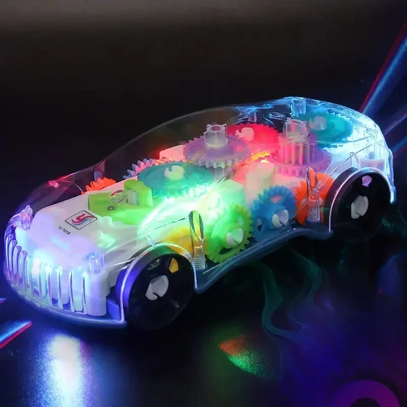 Carro de brinquedo de engrenagem transparente cor luz música elétrica conceito universal carro, carro de condução universal carro de brinquedo das crianças b