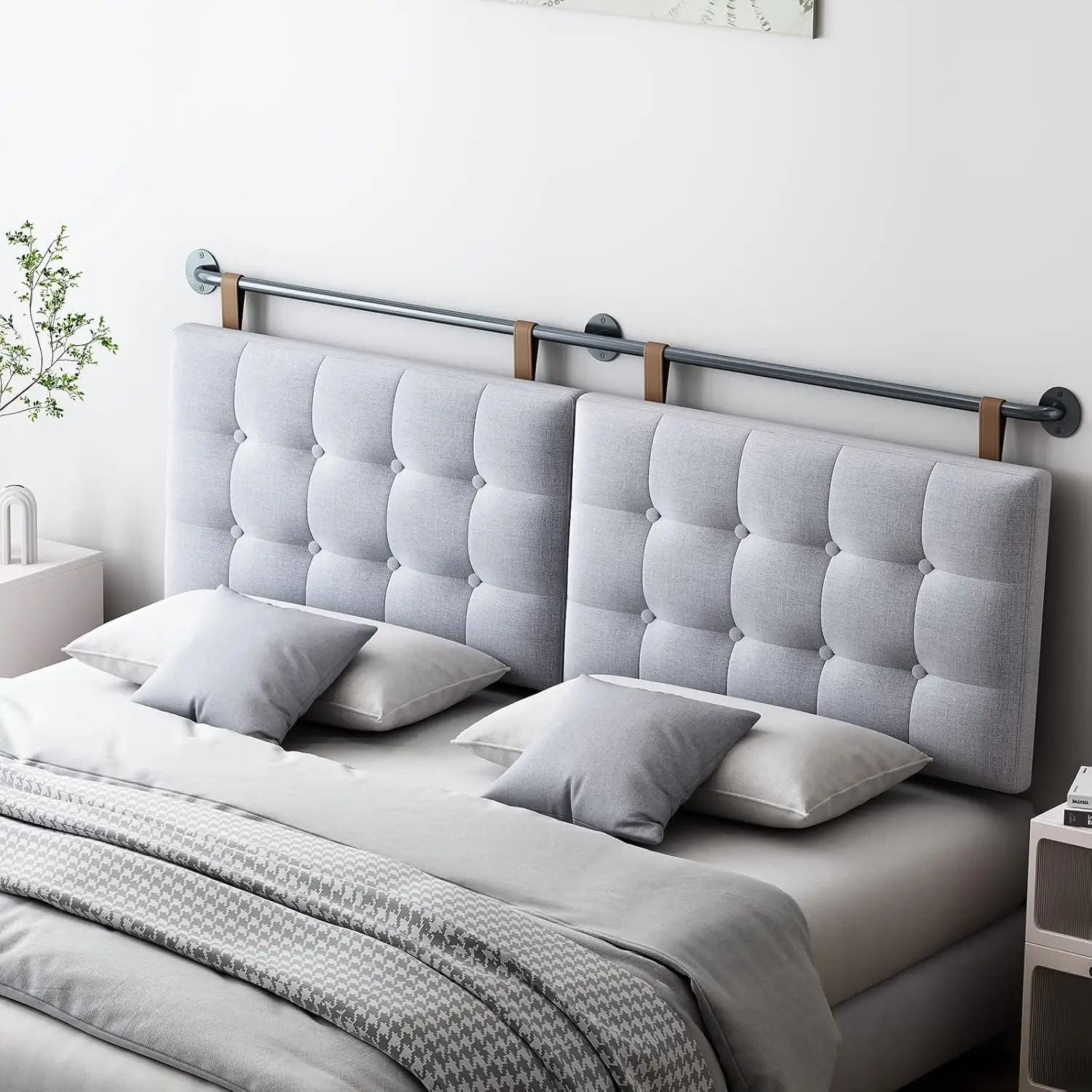 Headboard Queen Size Headboards for Adjustable Bed Tufted Upholstered Head Board Only Gray Headboards, Fabric Line Headboard in