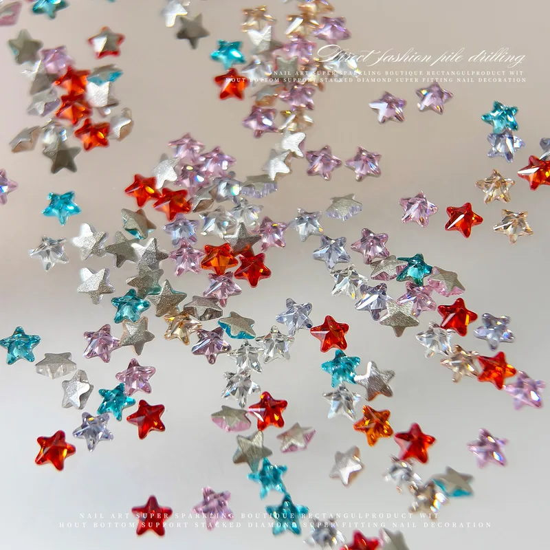 LYLE 50Pcs New Nail Art Rhinestones Star Zircon Sparkly Silver White Champagne Mini Flatback Nail Decorations Hot Bling Gems Set