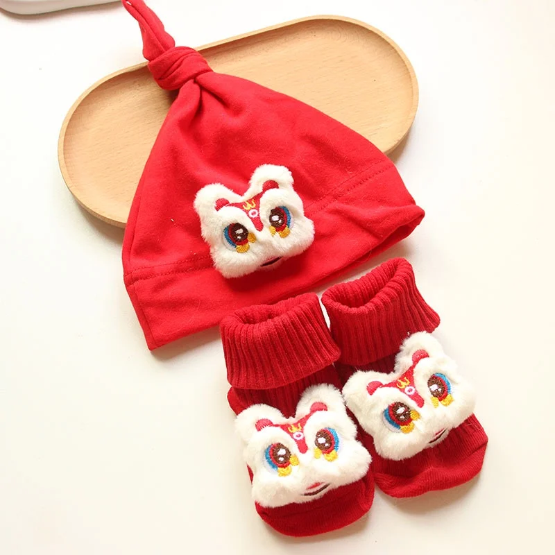 Red New Year Baby hat Boys Girls 0-1 year old Red socks