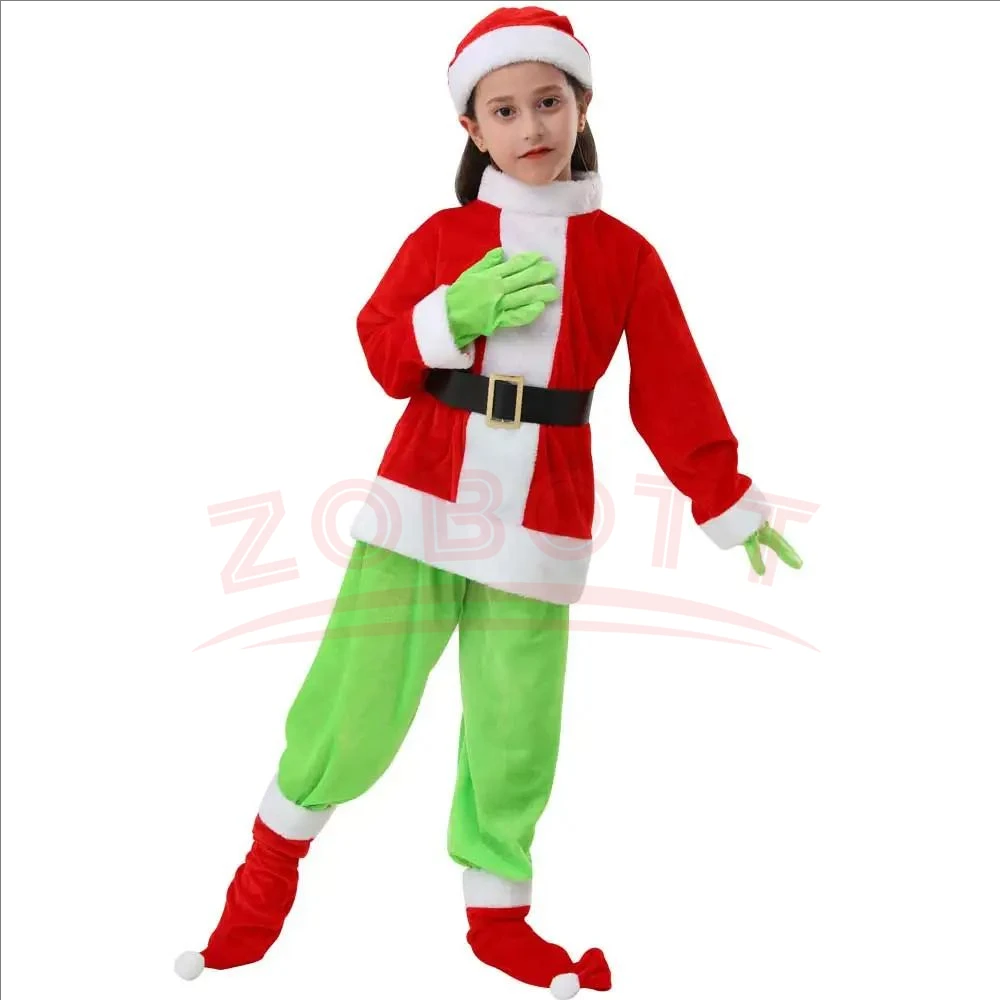 Halloween Explosive Green Hairy Monster Grinch Children Costume Santa Claus With Pantsuits Play Clothing Wholesale