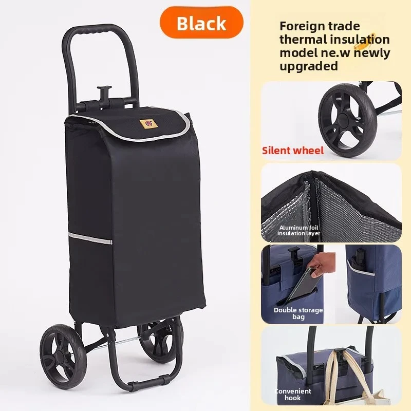 Portable folding shopping cart, senior shopping cart, household handcart, hand trailer, waterproof Oxford cloth shopping bag