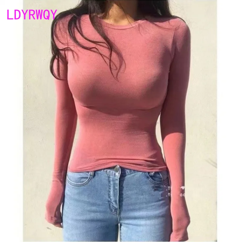 Korean Dongdaemun women's sexy chest revealing tight long sleeved T-shirt for women's autumn thin base