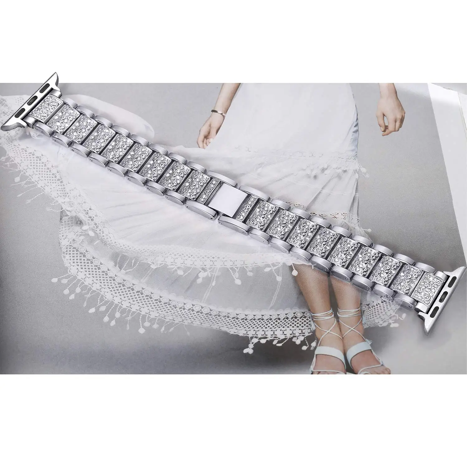 Luxury Rhinestone Stainless Steel Strap for Apple Watch Band 40mm 44mm 42mm 38mm Metal Watchband for Apple Watch SE 5 4 3 2 1