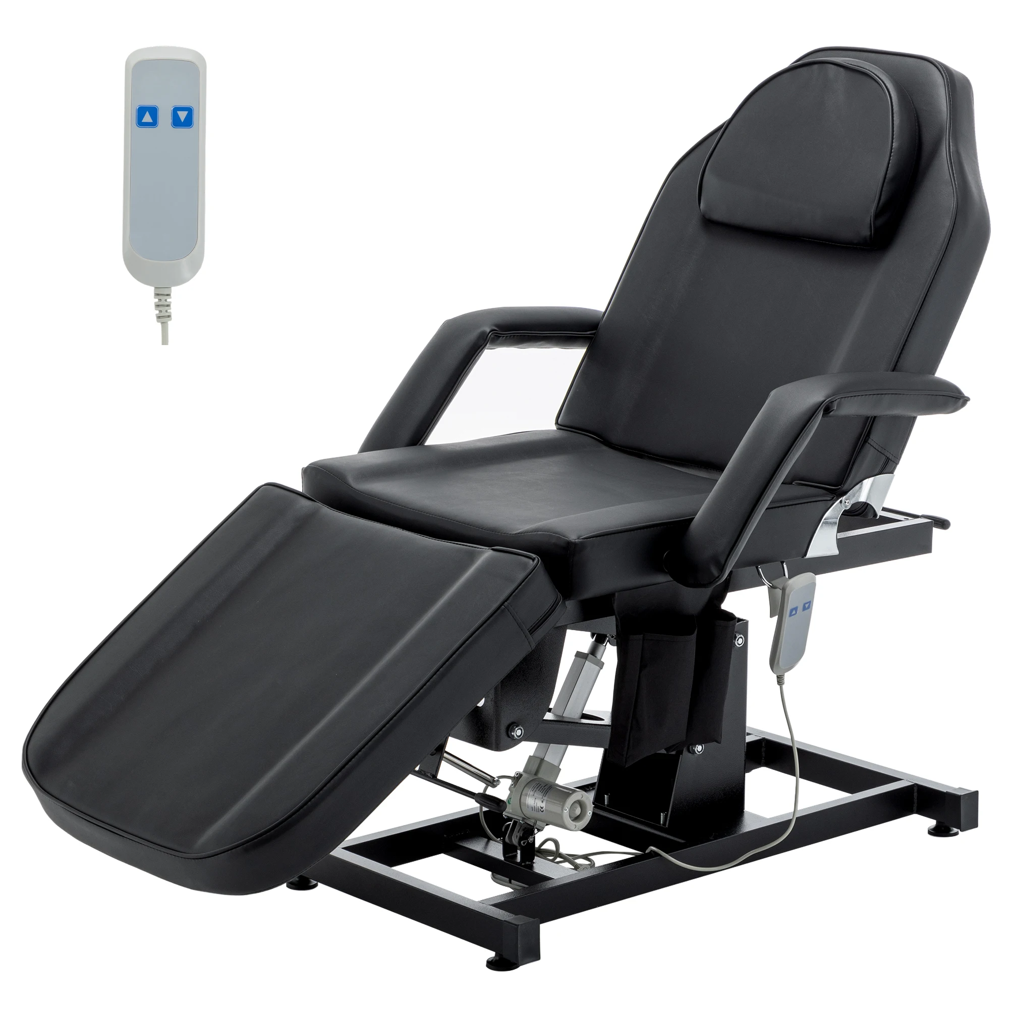 440lbs Heavy Duty Electric Folding Salon Massage Table Remote Adjustable Height PU Leather Bed for Tattoo Waxing Spa Medical Black