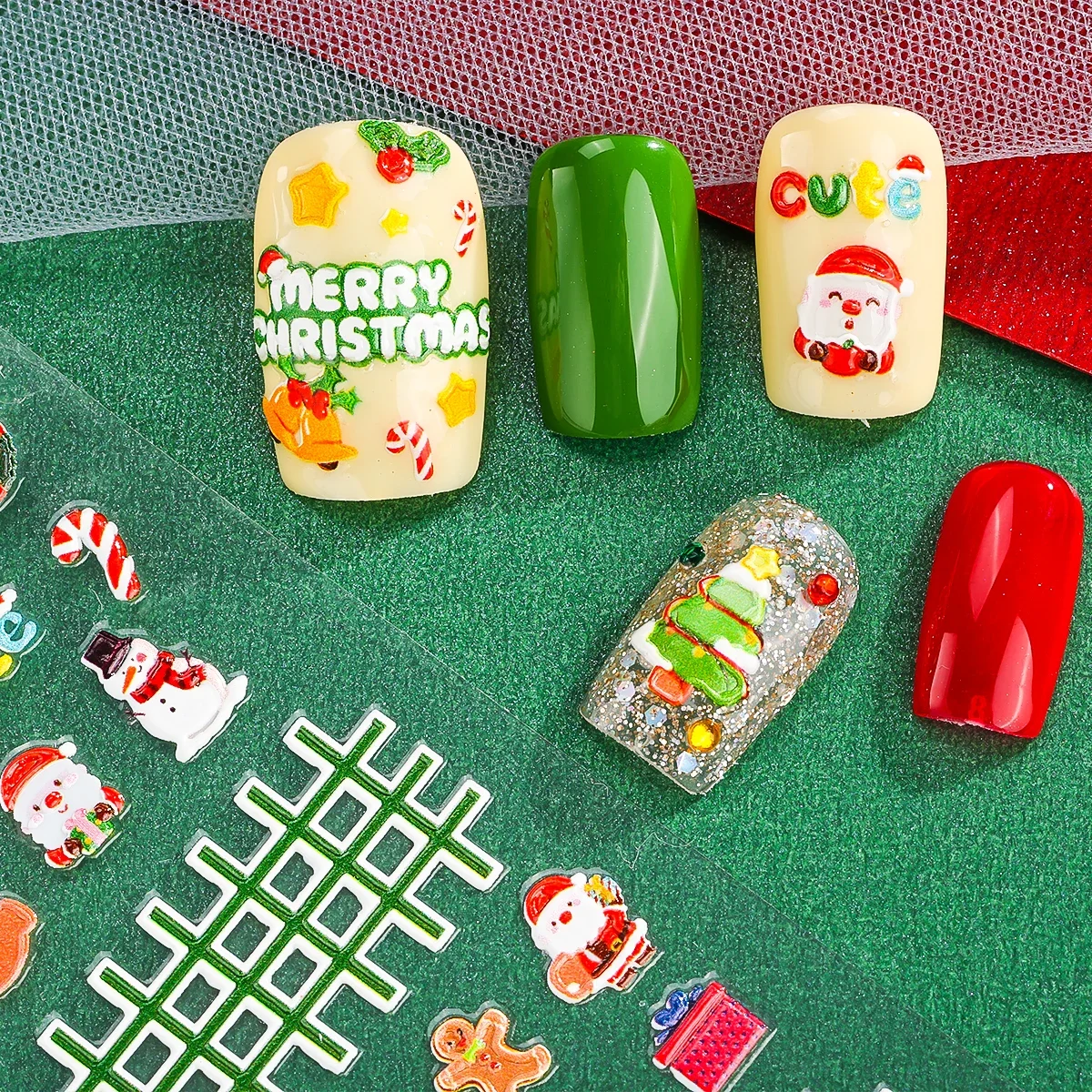 2 uds muñeco de nieve de dibujos animados encantador Navidad 3D autoadhesivo pegatina artística de uñas diamantes de imitación 5D relieves en relieve calcomanías de manicura