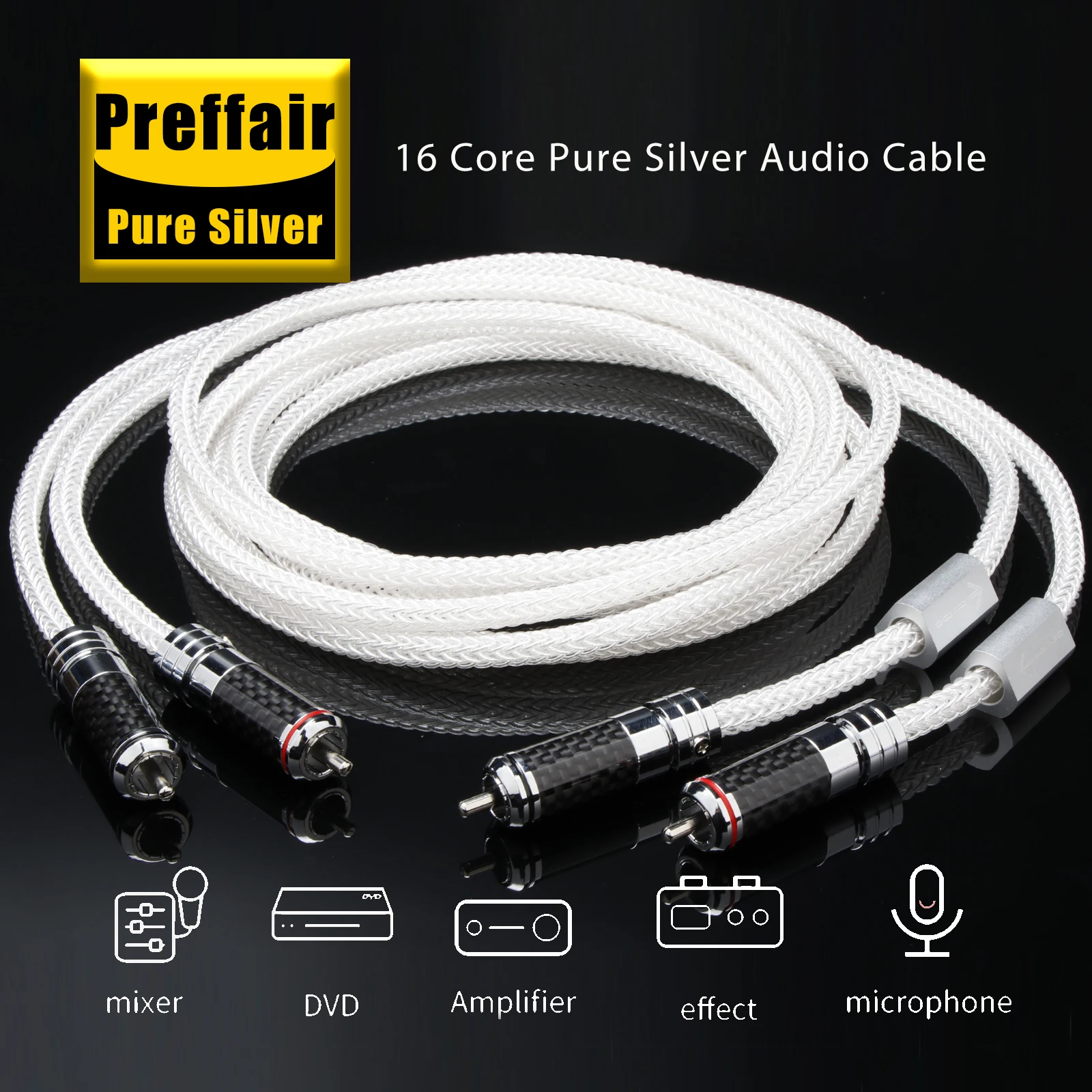 

Preffair X460R1717 Pure Silver RCA Cable 16 Cores with Carbon Fiber Welding-Free Plug for Amplifiers and CD Players