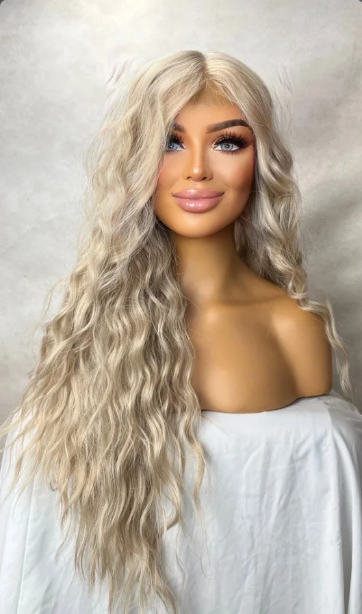 طويل موجة عميقة المرأة الباروكات الرماد الرمادي البلاتين شقراء الاصطناعية الدانتيل الباروكة الأمامية الإناث قبل قطعها شعري طبيعي شعر مستعار أعلى بيع