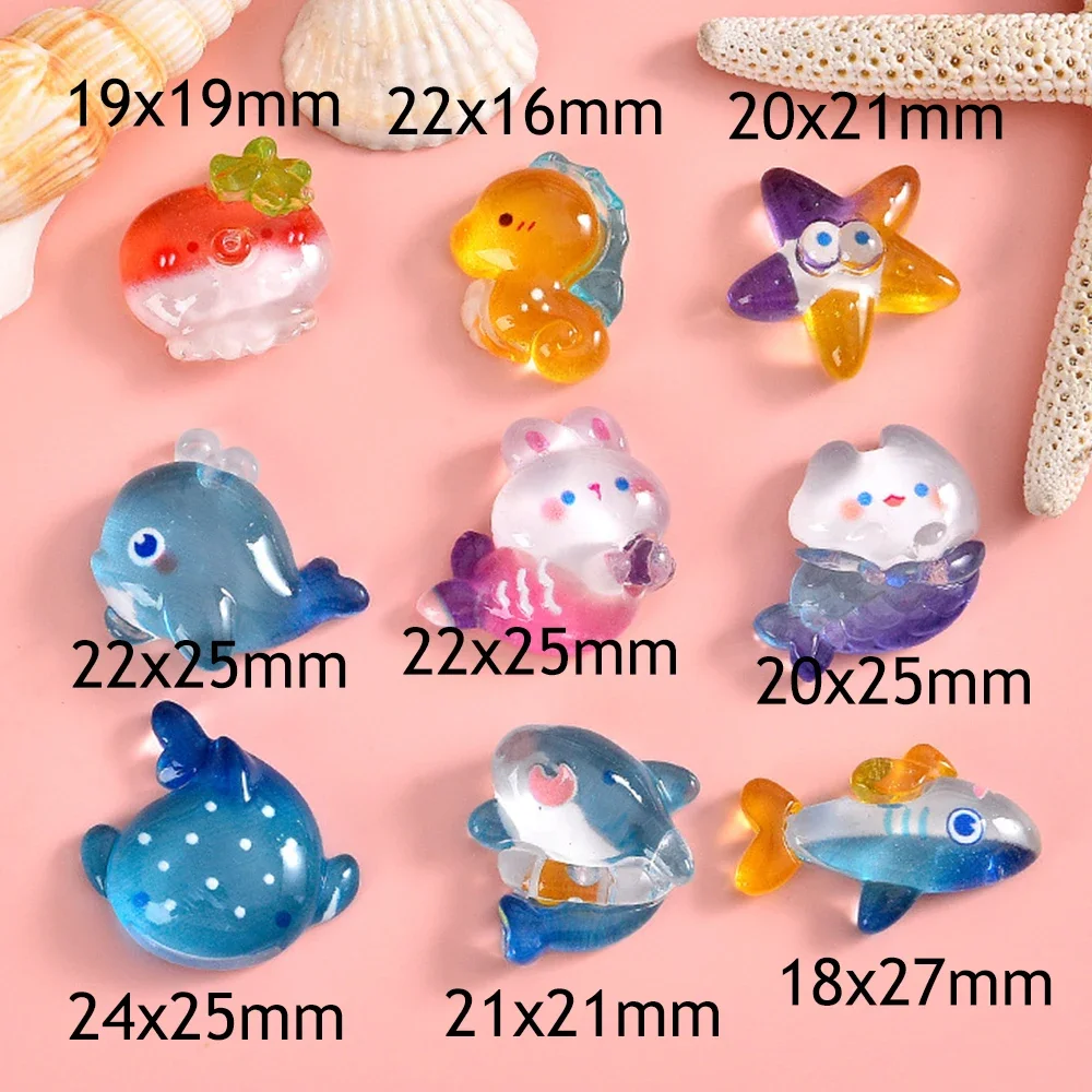 10PCS Clear Marine Animals Series Miniature Flat Back Resin Cabochons For Hairpin Scrapbooking DIY Home Decor Craft Accessories