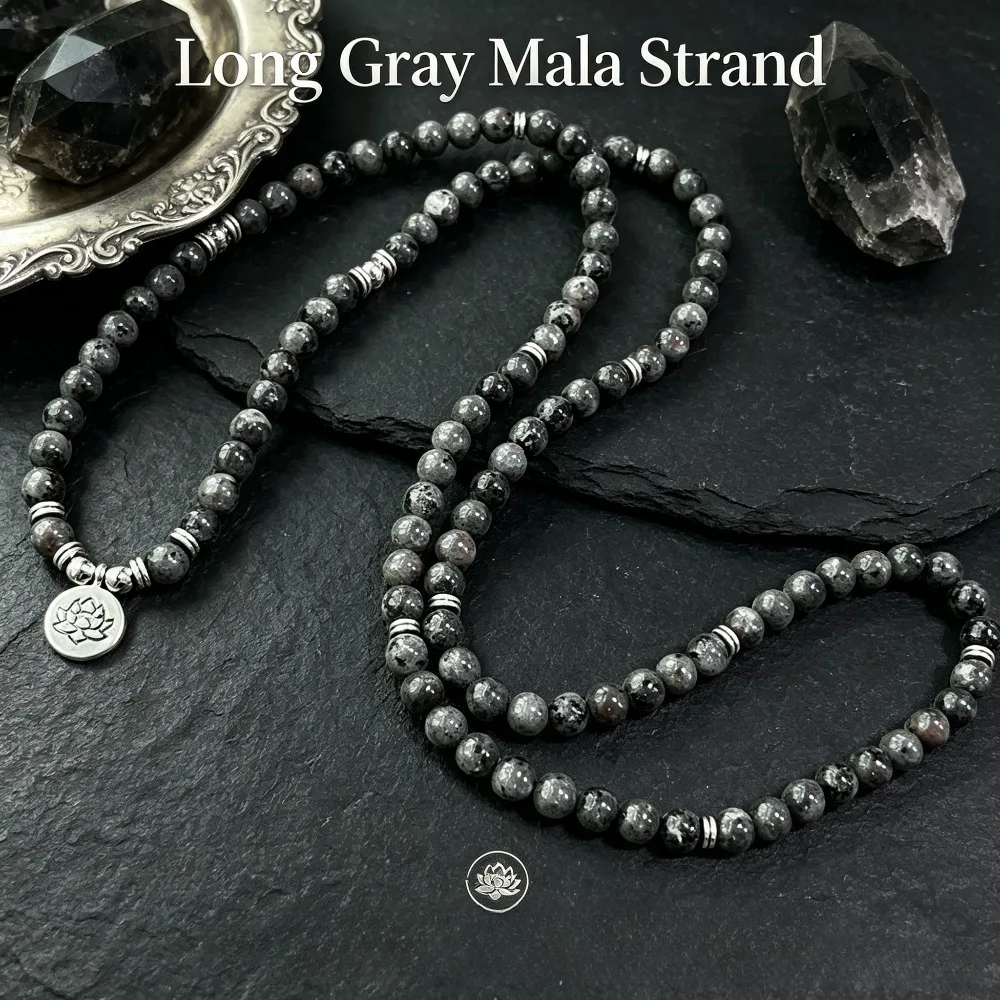 1Pc Natural Stone Handmade Beaded 108 Stone Mala Necklace with Lotus Pendant for Men and Women