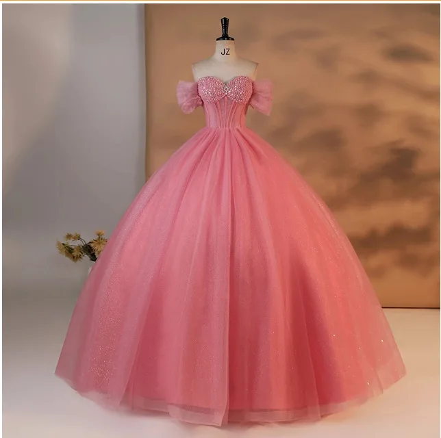 Beading Ball Gown Quinceanera Dresses 2026 Orange Pink Customized Off the Shoulder Evening Dress Lace Up платье на выпускной