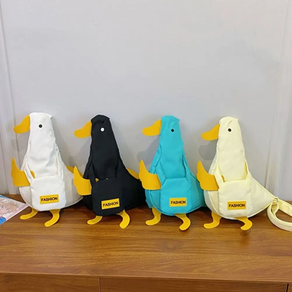 Creative Canvas Funny Duck Crossbody Bag Novetly Korean Style Duck Shoulder Bag Minority Design Cartoon Chest Bag Shool - view 2