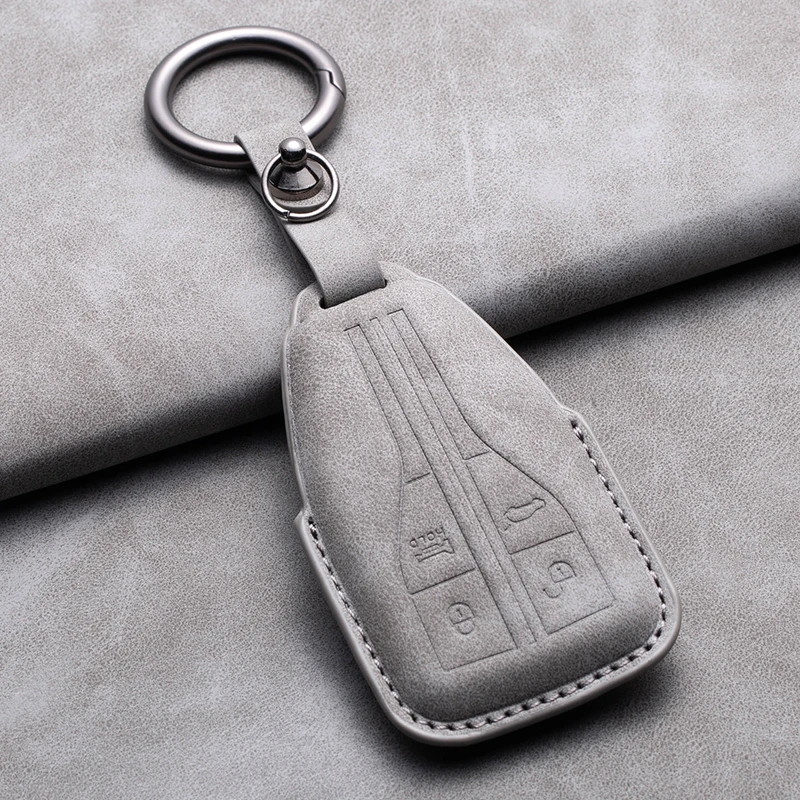 Suede Leather Car Smart Key Fob Case Cover Shell Holder For FAW Hongqi HS5 H5 H9 HS7 H7 L5 HS3 L9 2020-2021 Keychain Accessories