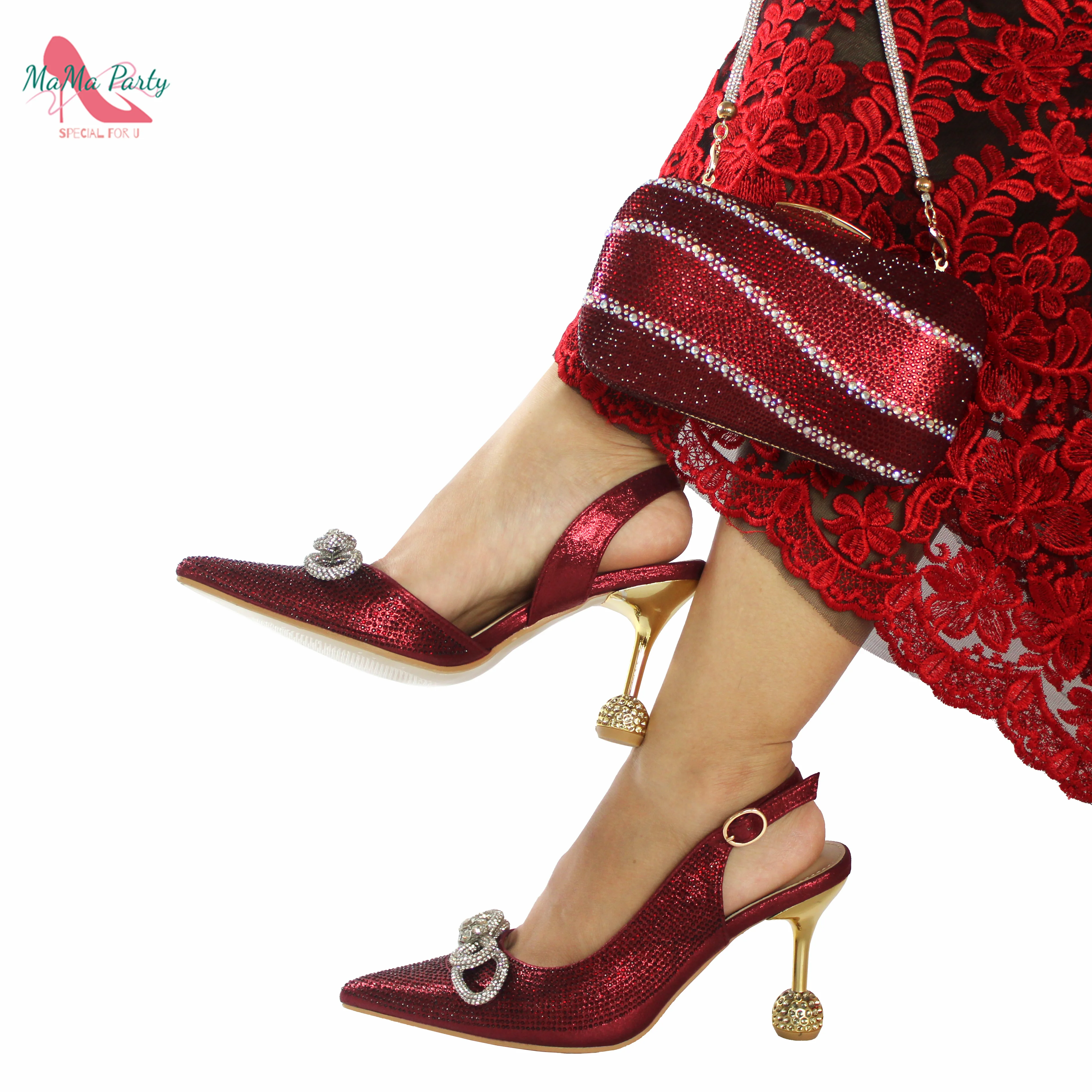 

2022 New Arrive Fashionable Peep Toe Shoes Matching Bag in Wine Color For Nigerian Women Wedding Party