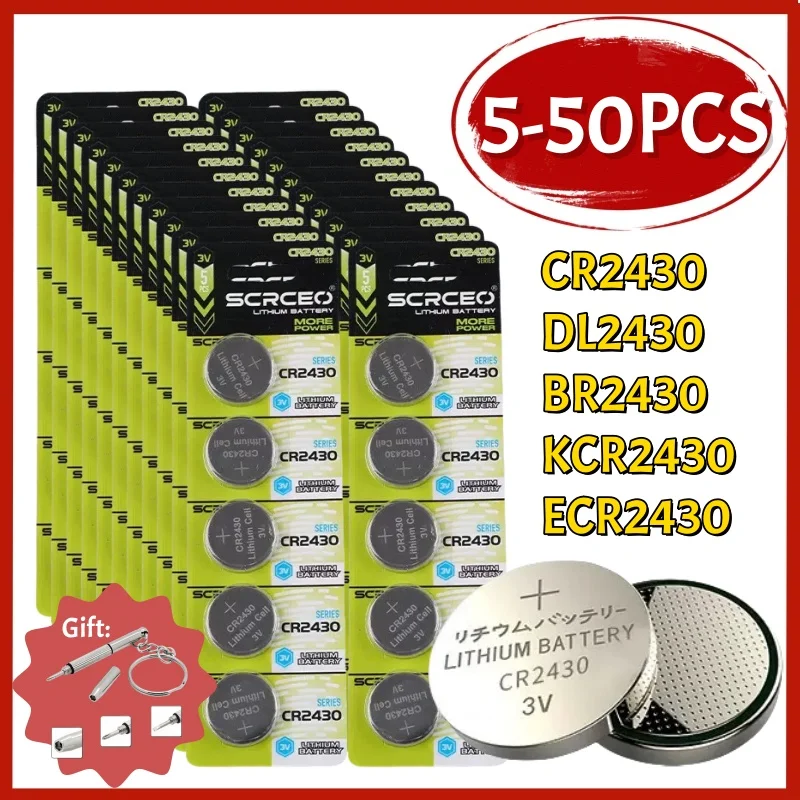 5-50PCS CR2430 Lithium Battery DL2430 BR2430 3V 270mAh Button Coin Batteries for Key Fob Watch Alarm Clock Car Remote Control