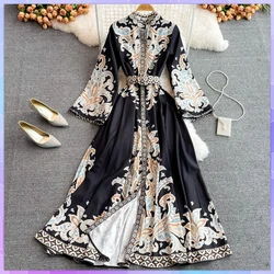 Vintage Women's Dress Long Sleeve Print Floral High Waist Boho Party Maxi Vestidos Elegant Luxury Long Dresses Spring Autumn