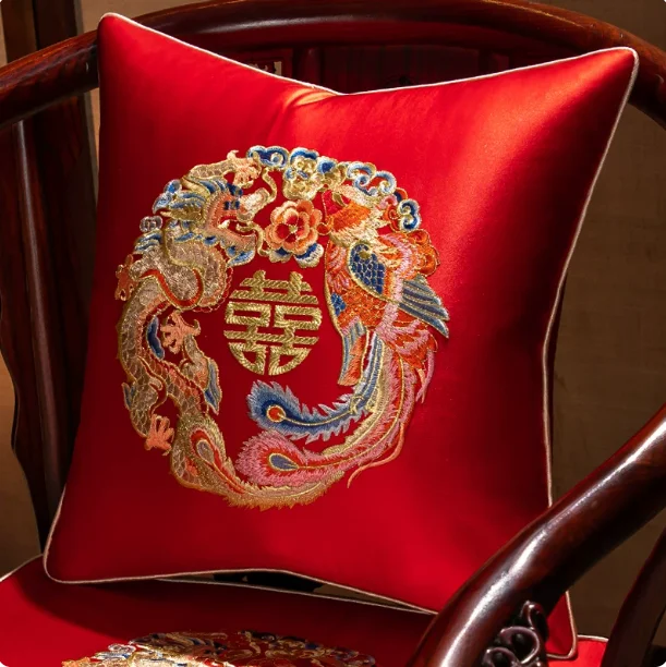 Wedding Throw Pillows Red Festive Embroidery Pillow Case for Wedding Bed Sofa Romantic Marriage Home Decoration