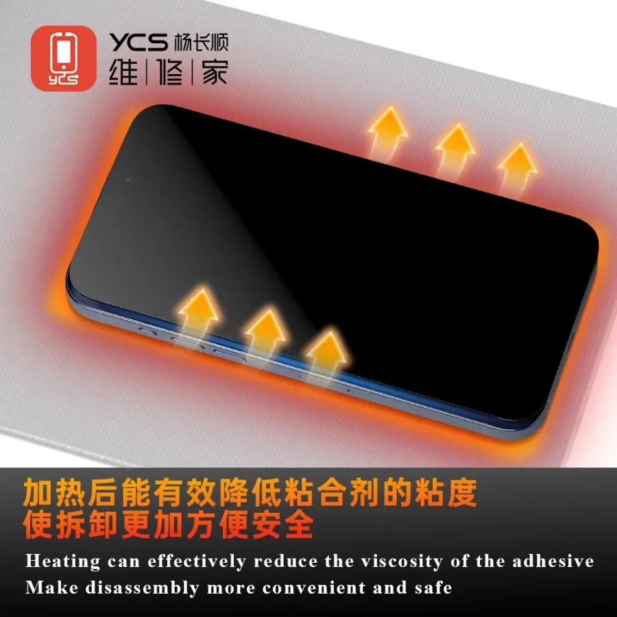 แผ่นทำความร้อนสำหรับถอดจอ LCD รุ่น YCS-CP01 30 ° ซี-120 ° แผ่นรองถอดหน้าจอโทรศัพท์มือถือแบบมีช่องสำหรับกล้อง รุ่น C