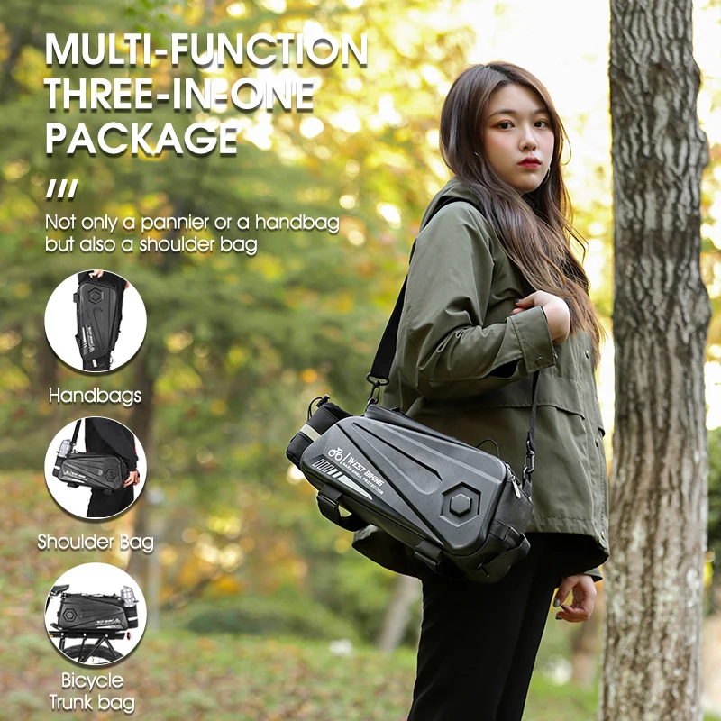 West Biking-多機能防水ハードシェル自転車トランクバッグ、後部座席ラック、サイクリングキャリア、自転車アクセサリー