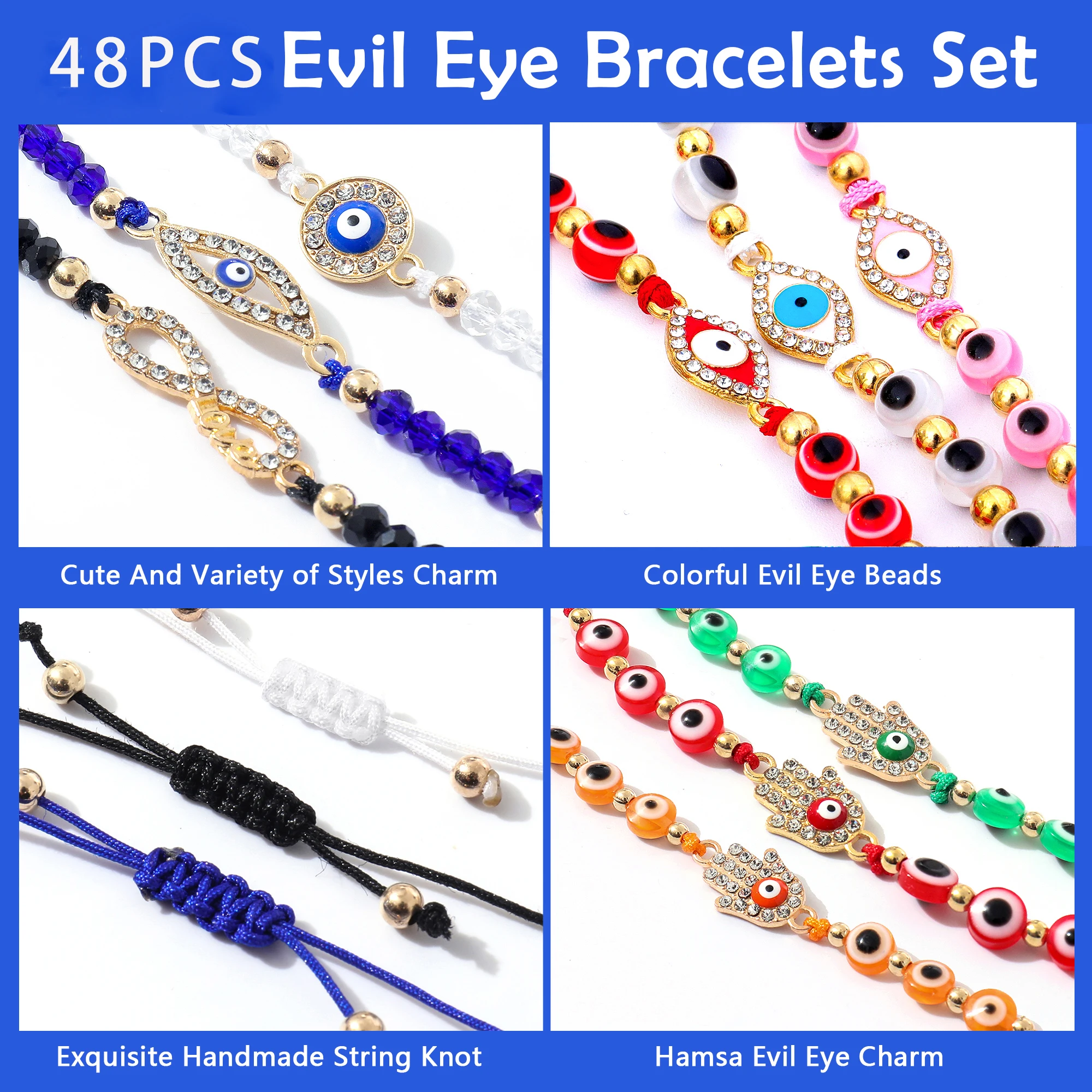 48/24 Pcs Evil Eye Bracelets Pack Mexican Braclets Set ojo bracelet Protection Amulet Anklets Jewelry Gift for Women Girls Boys