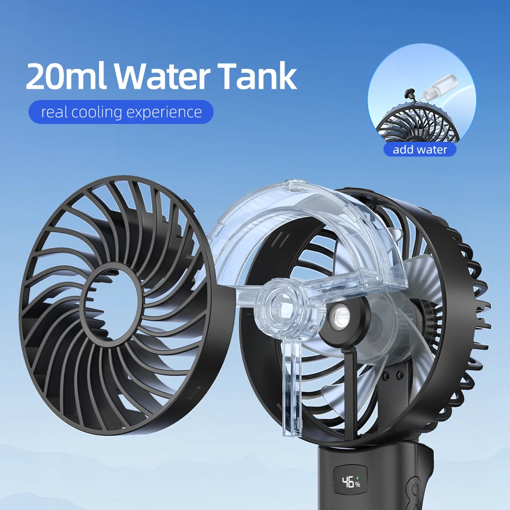 AMORMIYA Handheld Rechargeable 5inch Spray Fan 180°Foldable Handle Humidifier Mini Neck Fan for Home Room Outdoor Travel 5000mAh