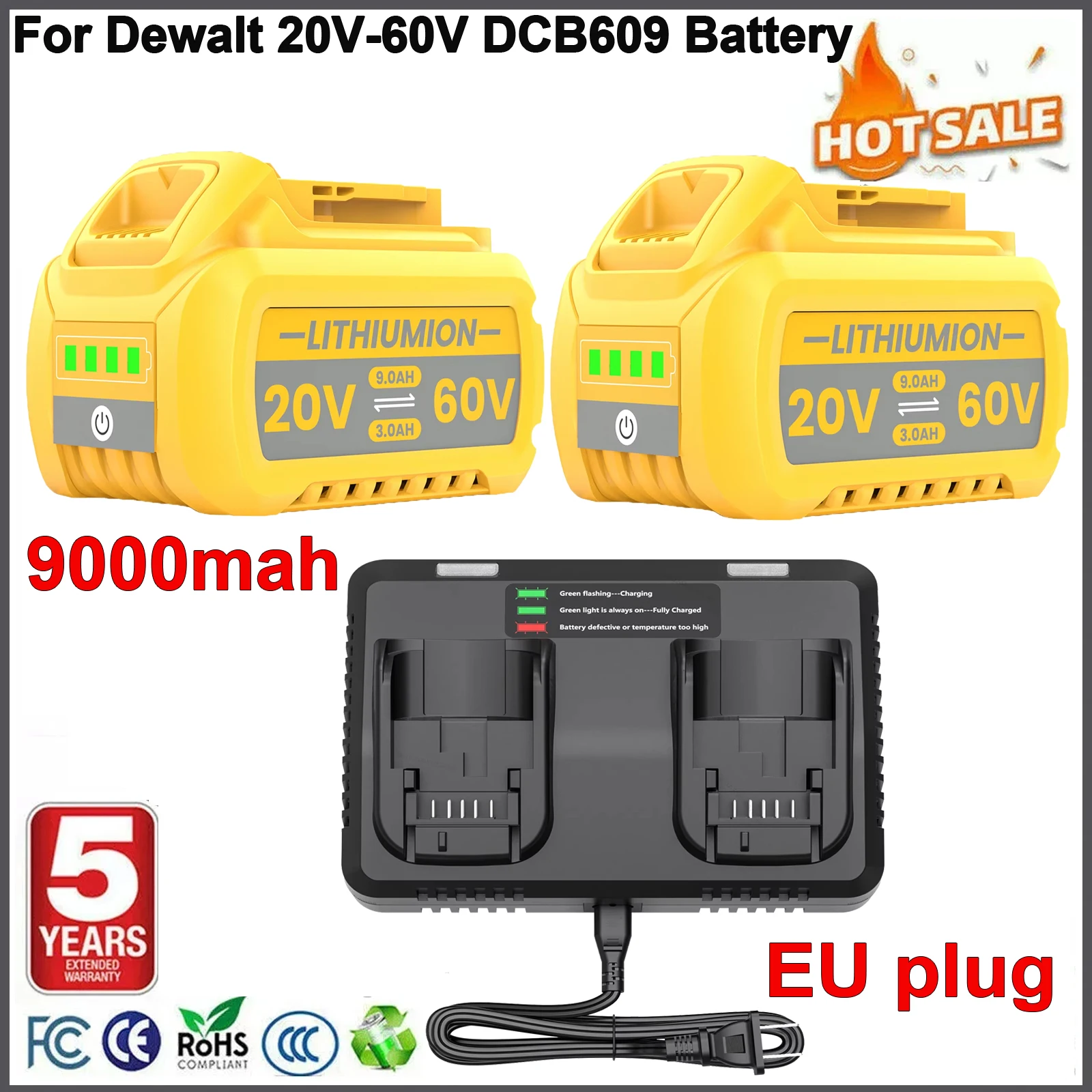 Bonacell 20V 60V Ersatzakku für Dewalt DCB609 9000mAh Li-Ion 21700 für Flexvolt DCB609 DCB606 DCB205 DCB200 Elektrowerkzeug-Akku