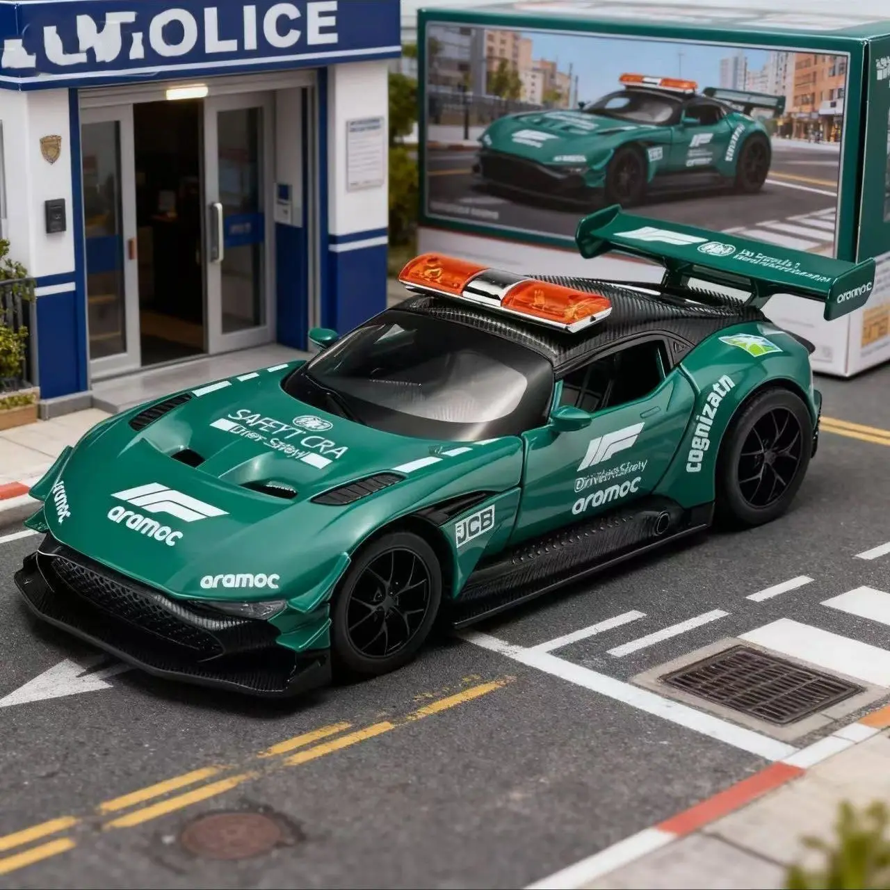 

1:32 Vulcan Safety Car Police car sports Simulation Diecast Metal Alloy Model Sound Light Pull Back Collection Kids Toy Gifts