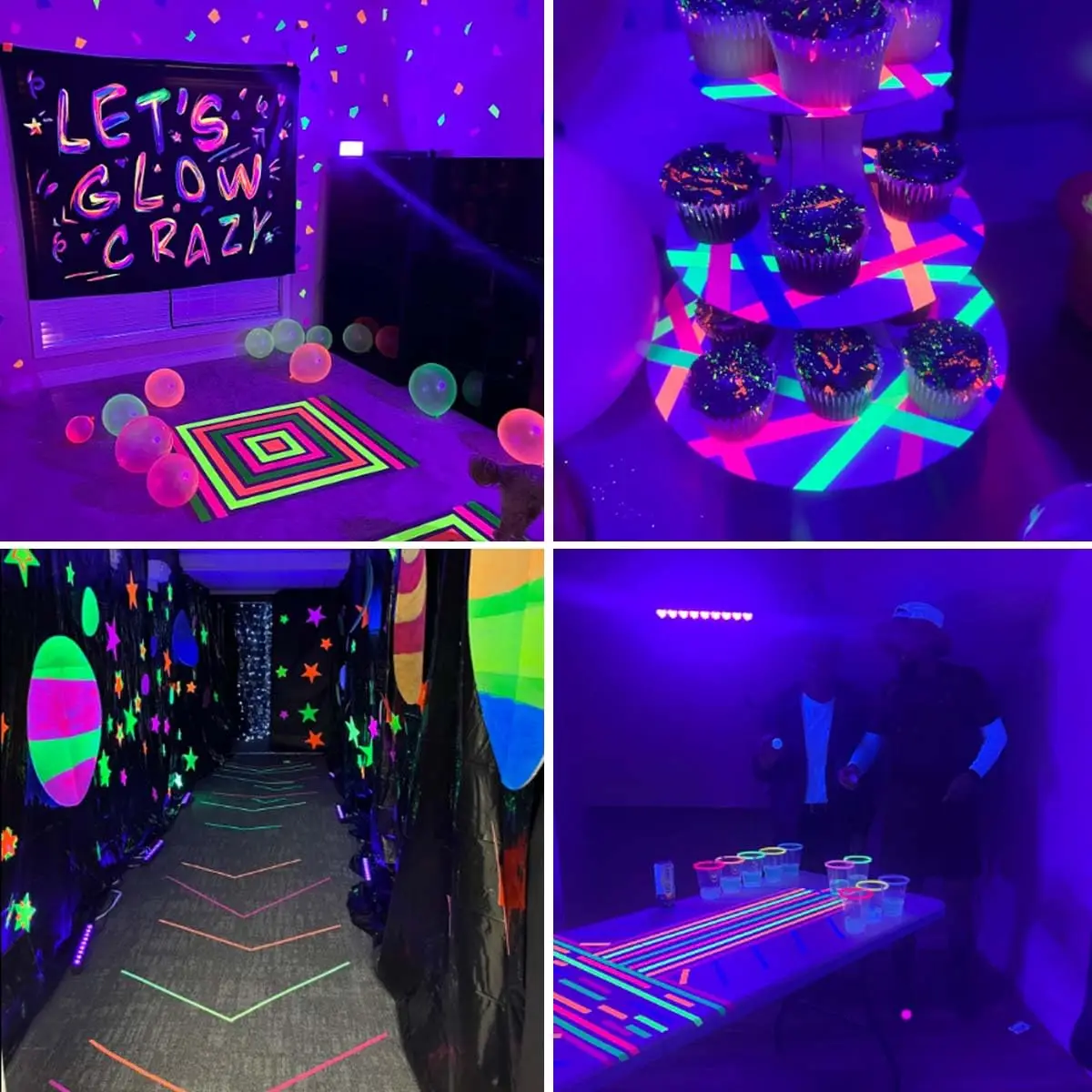 Jauge au néon réactive UV Blacklight Glow Party Fiesta Blacklight pour événements, ensemble de rubans adhésifs à lumière noire