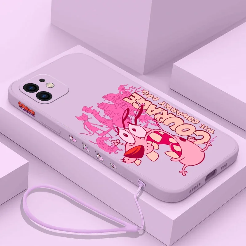 Cartoon Courage Cowardly Dog Phone Case For iPhone 15 14 13 12 11 Pro Mini X XR MAX SE20 8 7 Plus Silicone Cases with Hand Strap